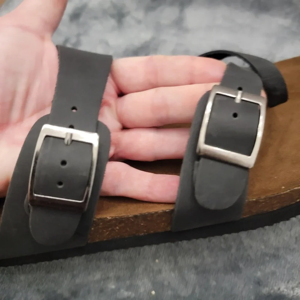 Mountain Sole Sandals Womens Size 7 Black Leather Toe Loop Buckle MS22282 - Picture 10 of 12